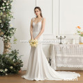 Manufacturer custom ivory sleeveless V-neck bridal sexy backless lace long tail beaded mermaid sexy wedding dress